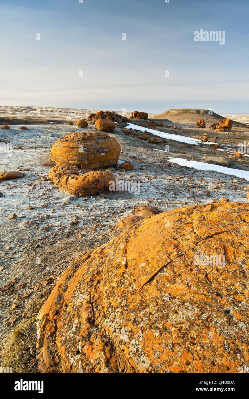Unusual round red boulders in Red Rock Coulee in Southern Alberta ...
