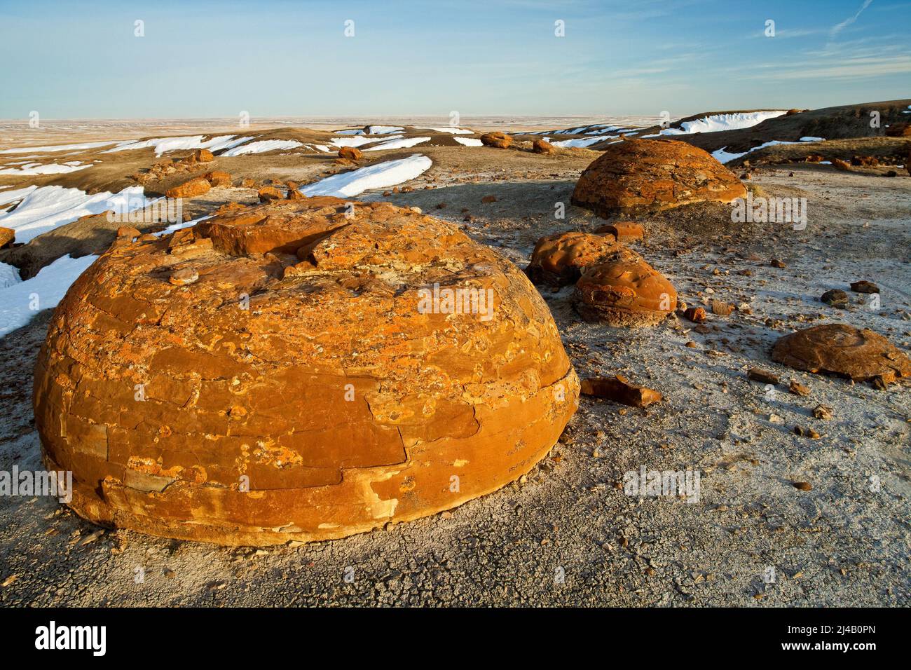 Unusual round red boulders in Red Rock Coulee in Southern Alberta ...
