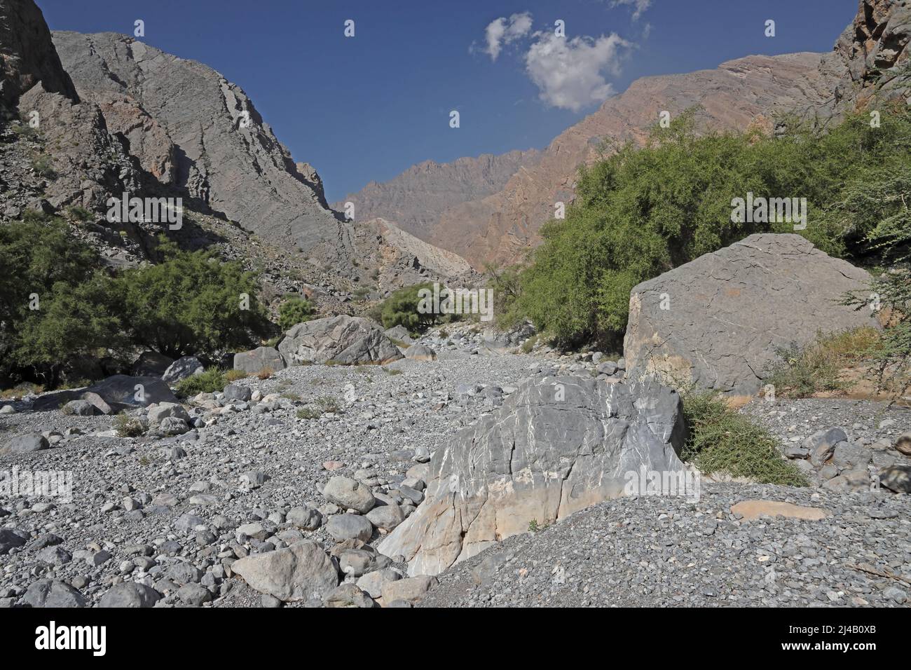view up rocky wadi southern Oman                  December Stock Photo