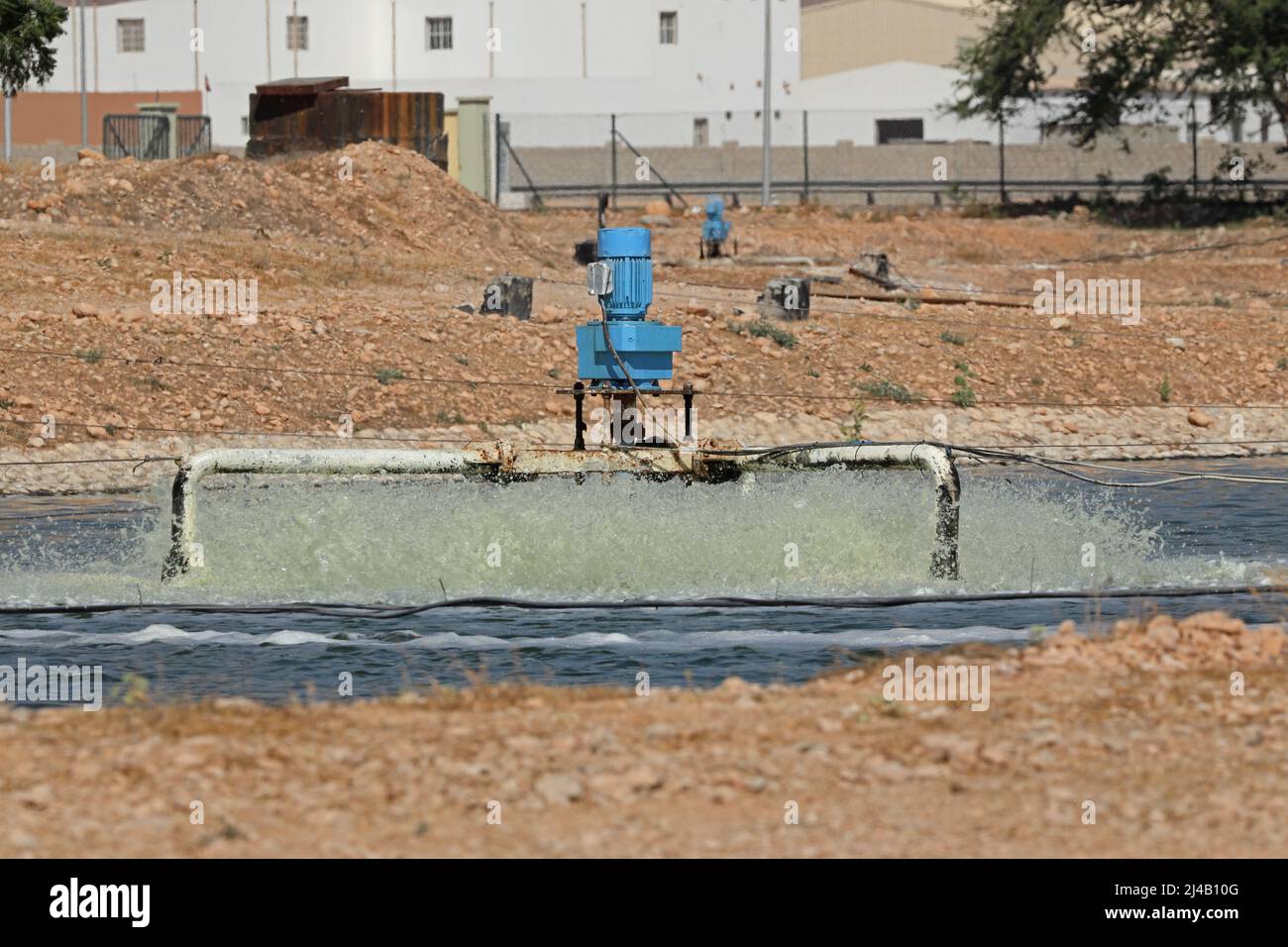 water aeration pump in operation southern Oman                          December Stock Photo