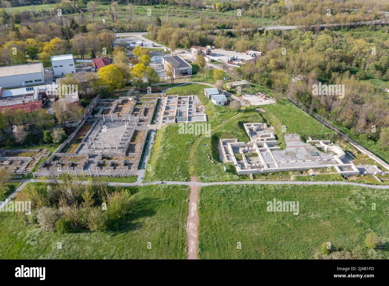 Aerial view of ruins of ancient roman town Abritus near Razgrad, Bulgaria Stock Photo