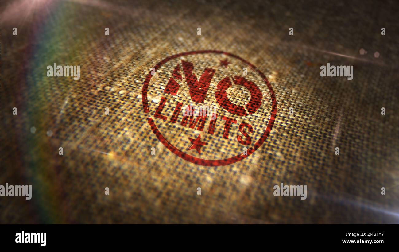 No limits stamp printed on linen sack. Freedom and overcoming restrictions concept. Stock Photo