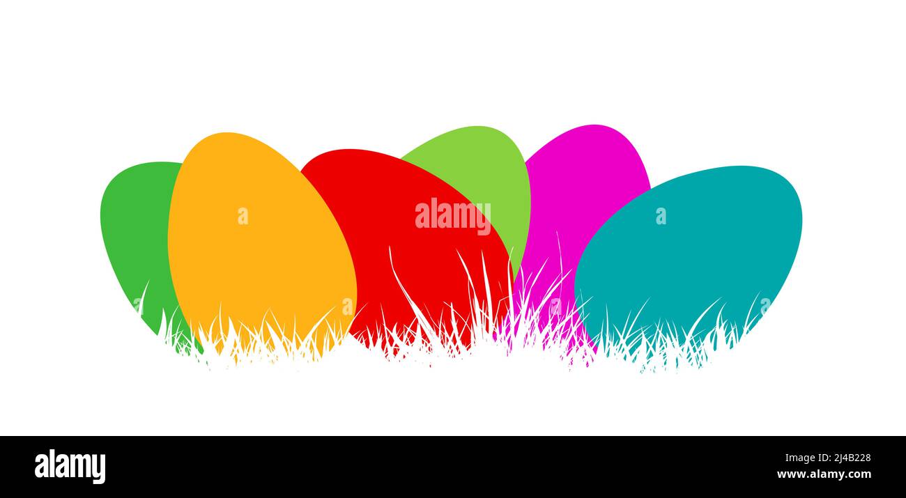 Eggs are multi-colored in the grass. Happy easter. Vector illustration Stock Vector