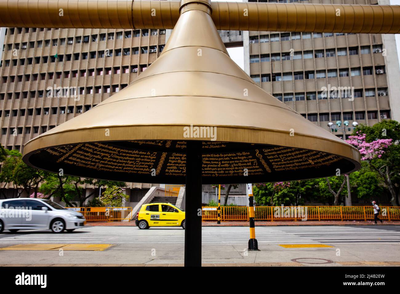 CALI, COLOMBIA - AUGUST 2021. View of the well known Jairo Varela Plaza and the Municipal Administrative Center (CAM) building in Cali Stock Photo