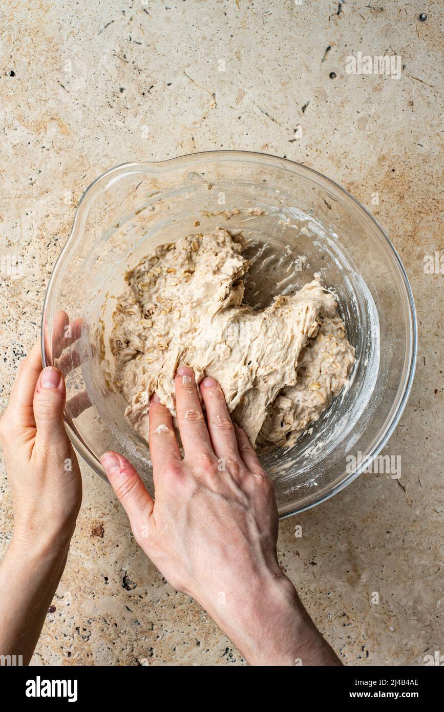 Honey Oat Sourdough cookery and preparation Stock Photo