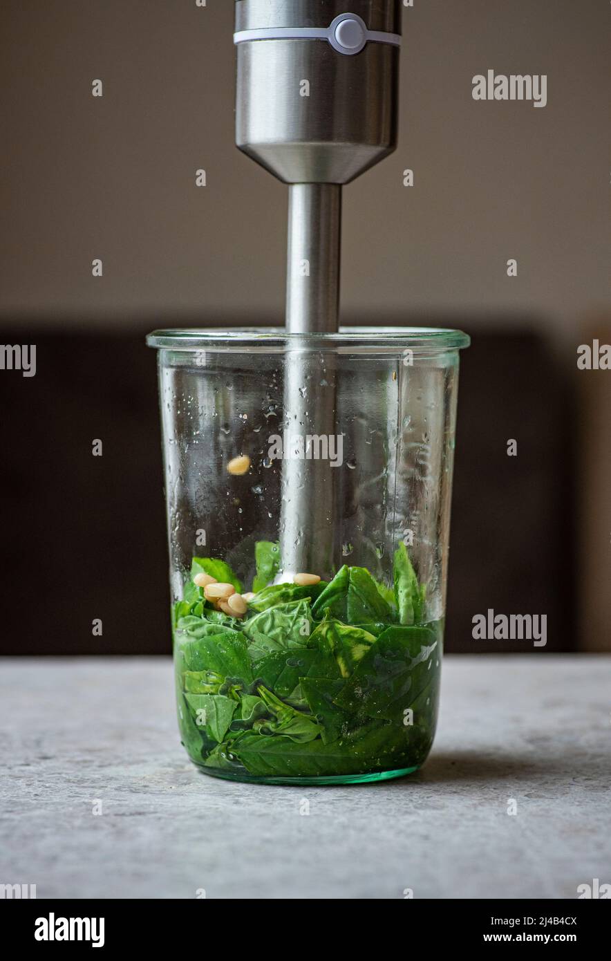Ingredients and preparation of Dairy Free Pesto Stock Photo Alamy