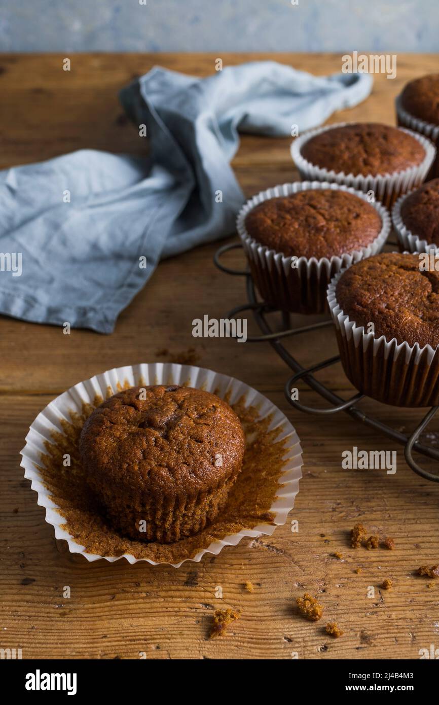 Pumpkin muffins on a cooling rack Stock Photo