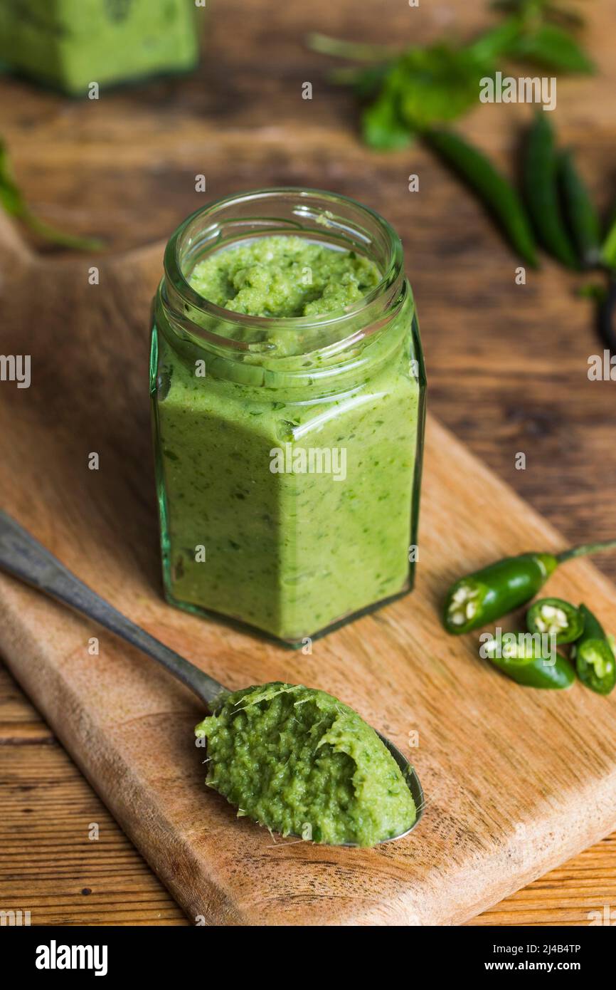 Homemade Thai green curry paste in a jar Stock Photo Alamy