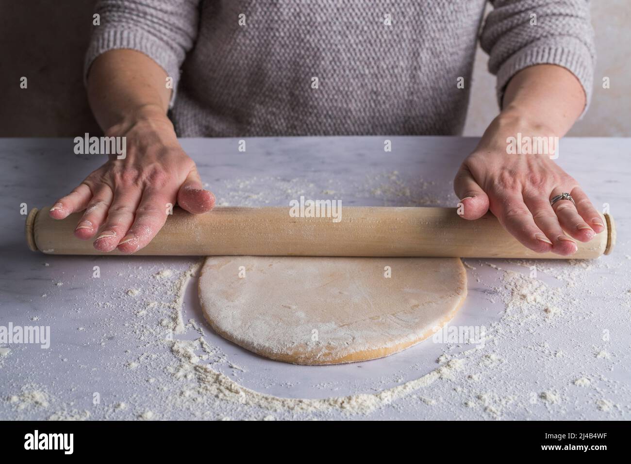 Rolling out pasta dough Stock Photo Alamy