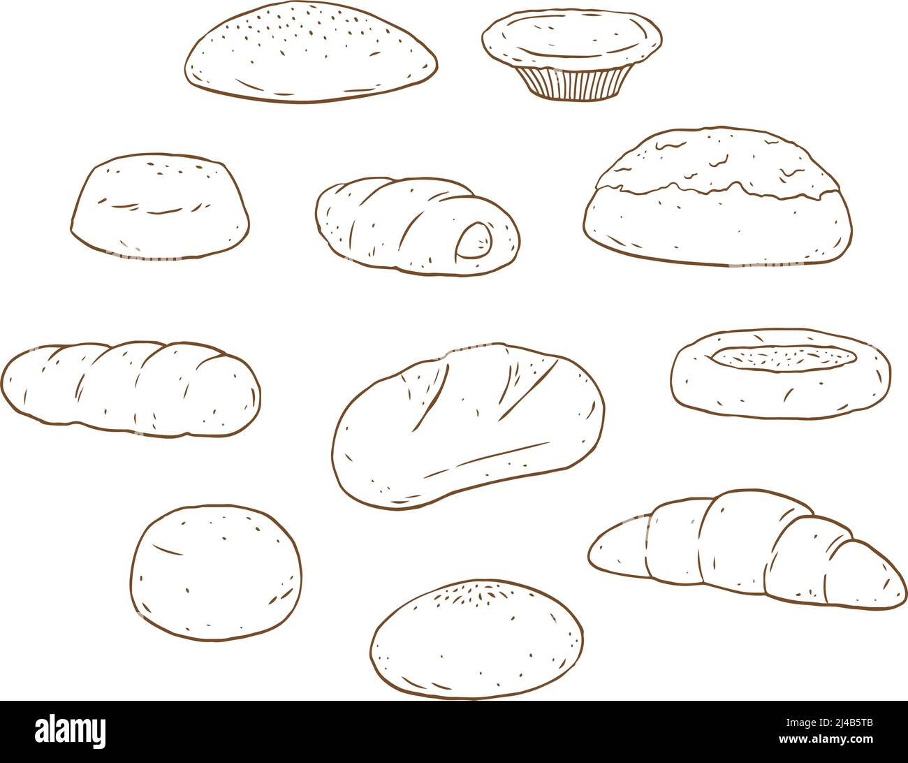 Set of bread and bakery product hand drawn vector illustration Stock ...