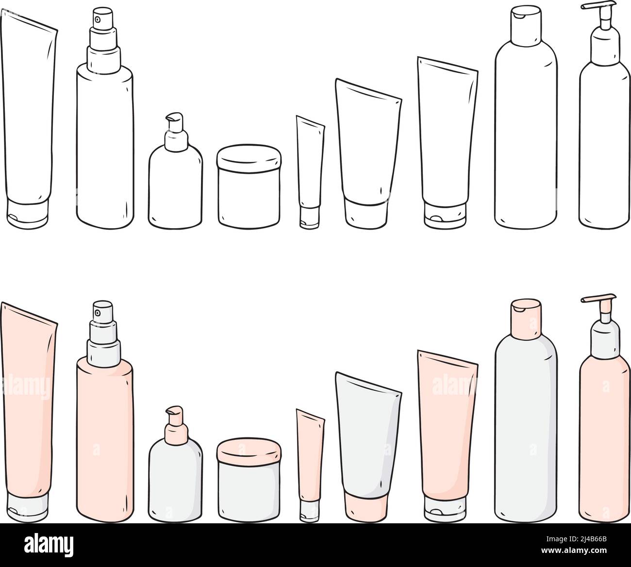 Hand drawn vector illustration of blank template skin care set. Plastic ...