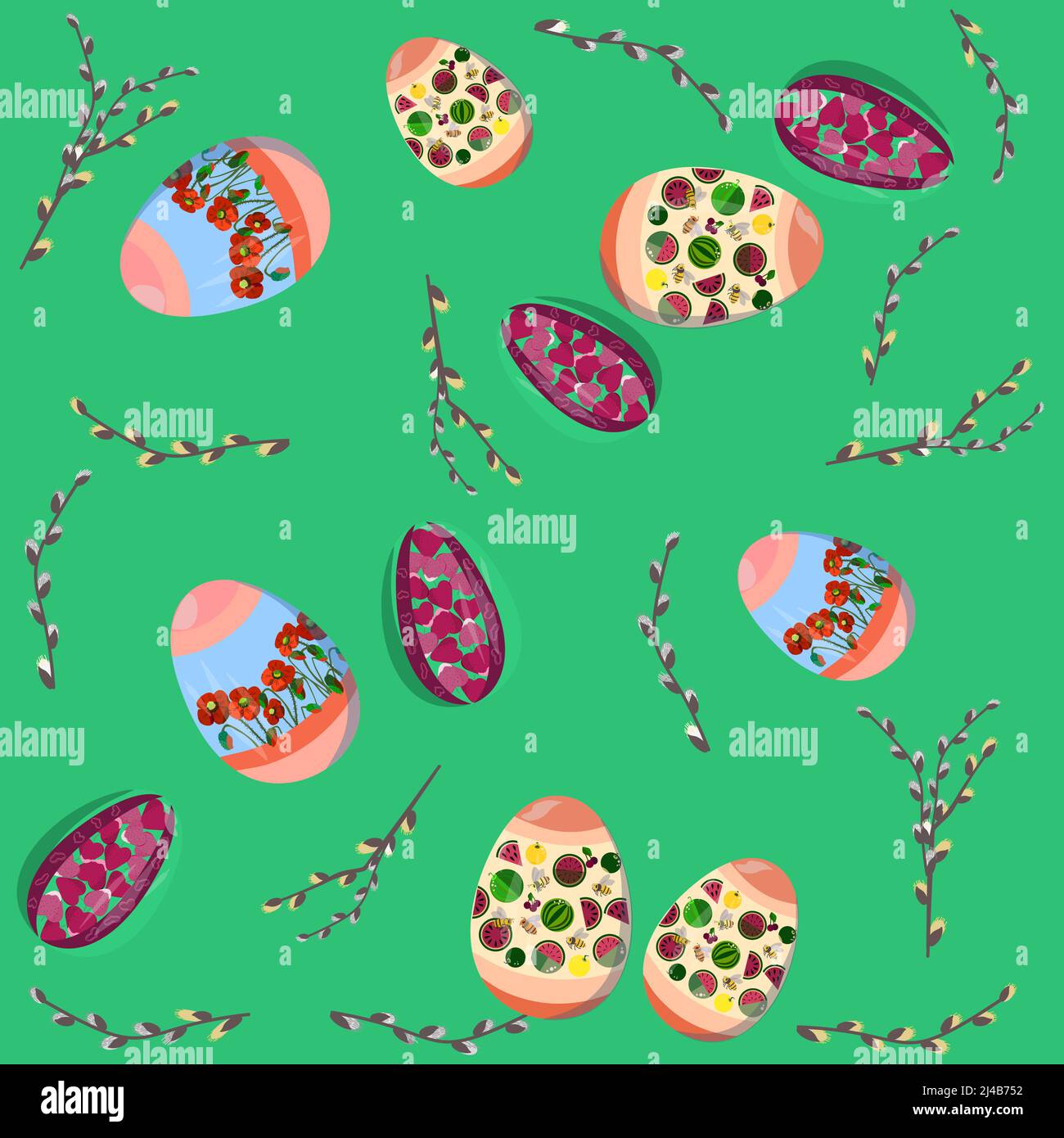 Easter celebration pattern with a set of decorated eggs Stock Vector