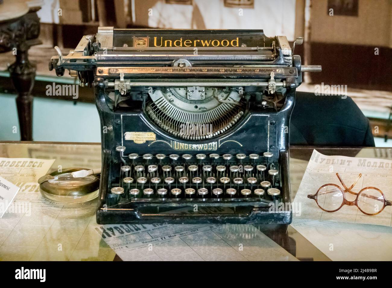 Old Retro Typewriter in the National History Museum, Chisinau, Moldova. Stock Photo