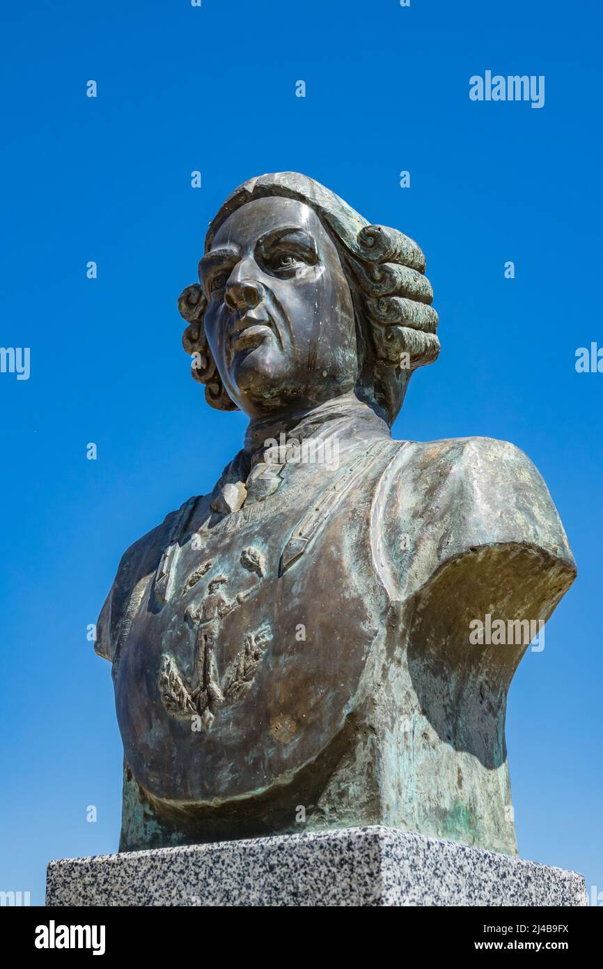 Bust of Hieronymus Karl Friedrich von Munchhausen at Bender Fortress in Transnistria. He was the inspiration for the tales of Baron Munchausen Stock Photo