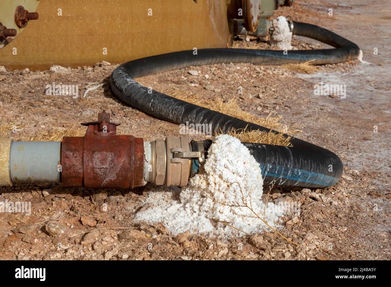 Freedom, Oklahoma Crystals of salt around hoses connected to tanks