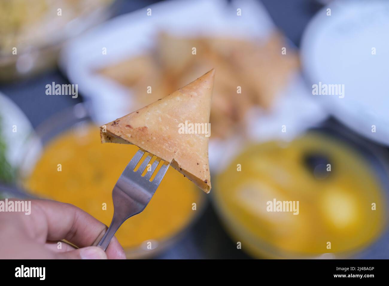 macro photo of fried samosa during ramadan Stock Photo