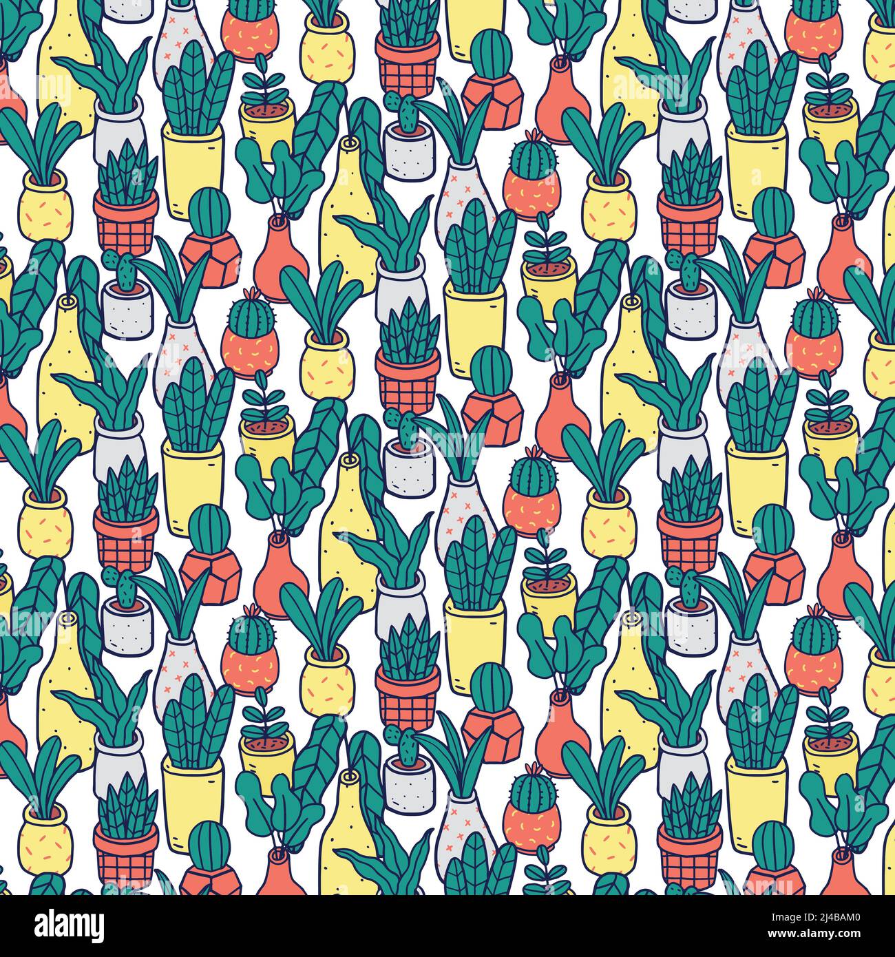 Hand drawn vector illustration of plants in pots pattern Stock Vector ...