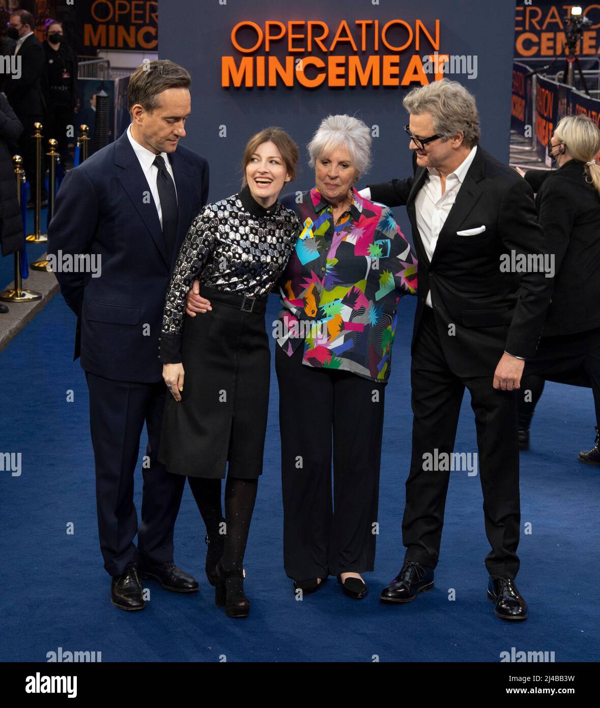 (L-R) Matthew Macfadyen, Kelly Macdonald, Penelope Wilton and Colin Firth attend the 'Operation Mincemeat' UK premiere at The Curzon Mayfair on April Stock Photo