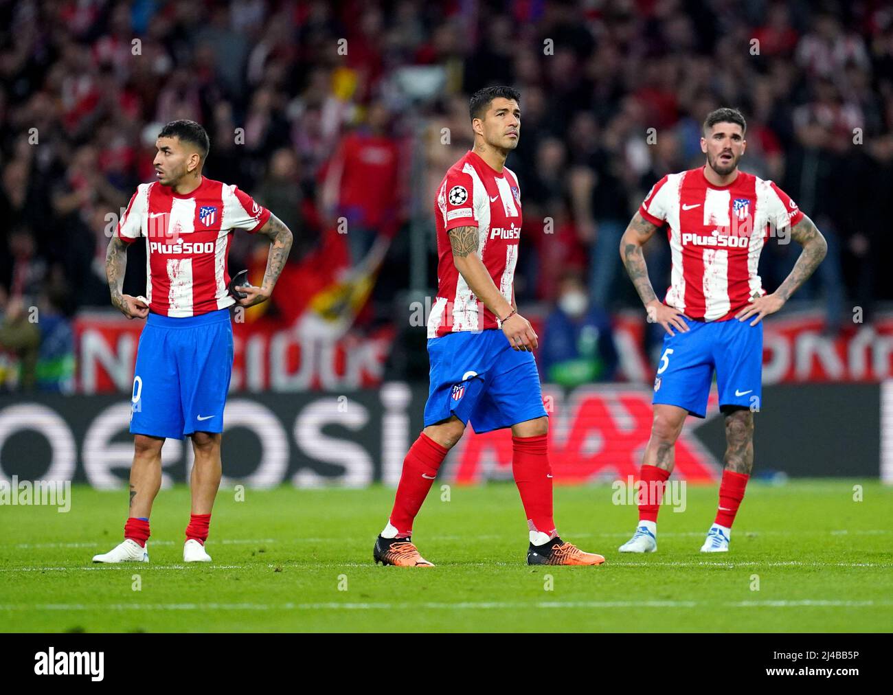 Luis Suarez of Atletico de Madrid celebrates his goal with Rodrigo de Paul  during the La Liga match between Atletico de Madrid v FC Barcelona played at  Wanda Metropolitano Stadium on October