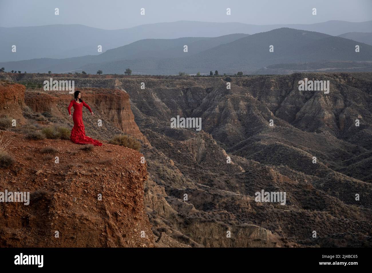 Flamenco dancer, woman. Badlands of Guadix, Guadix, Geopark of Granada, Granada, Andalucia, Spain Stock Photo