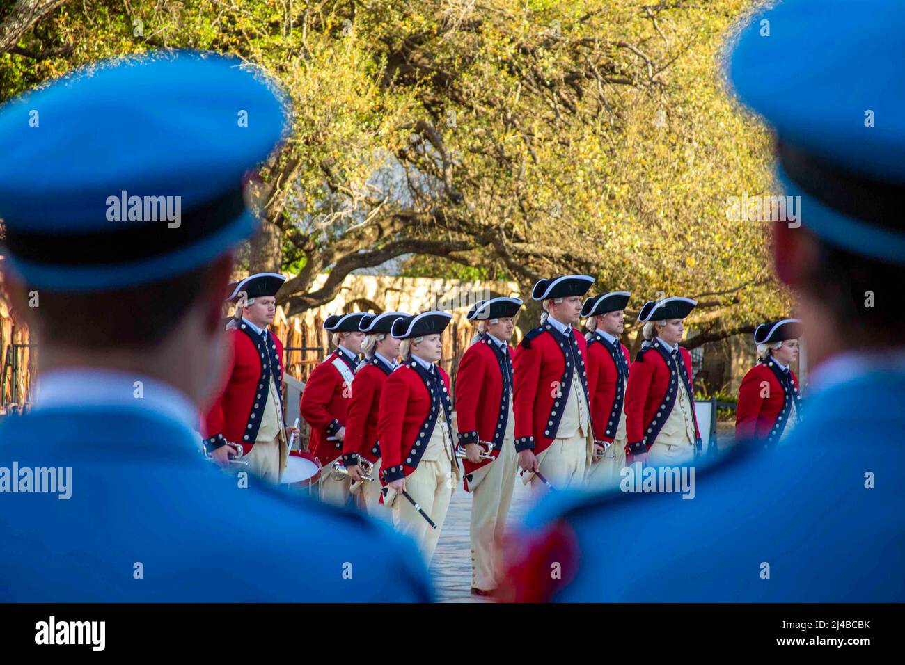 San Antonio, Texas, USA. 2nd Apr, 2022. Members of the U.S. Fife and Drum Corps perform at the Investiture of King Antonio ceremony for Fiesta 2022 at the Alamo Plaza in downtown San Antonio, April 2, 2022. King Antonio is a Fiesta dignitary selected from the ranks of the Texas Cavaliers, an organization of 600 businesses, civic and community leaders, who volunteer their time and talents in support of San Antonio area charities. Credit: U.S. Army/ZUMA Press Wire Service/ZUMAPRESS.com/Alamy Live News Stock Photo