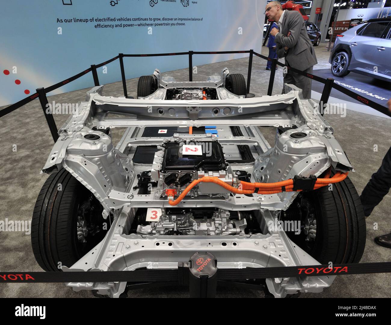 Toyota bZ4X chassis on display at the New York International Auto Show ...