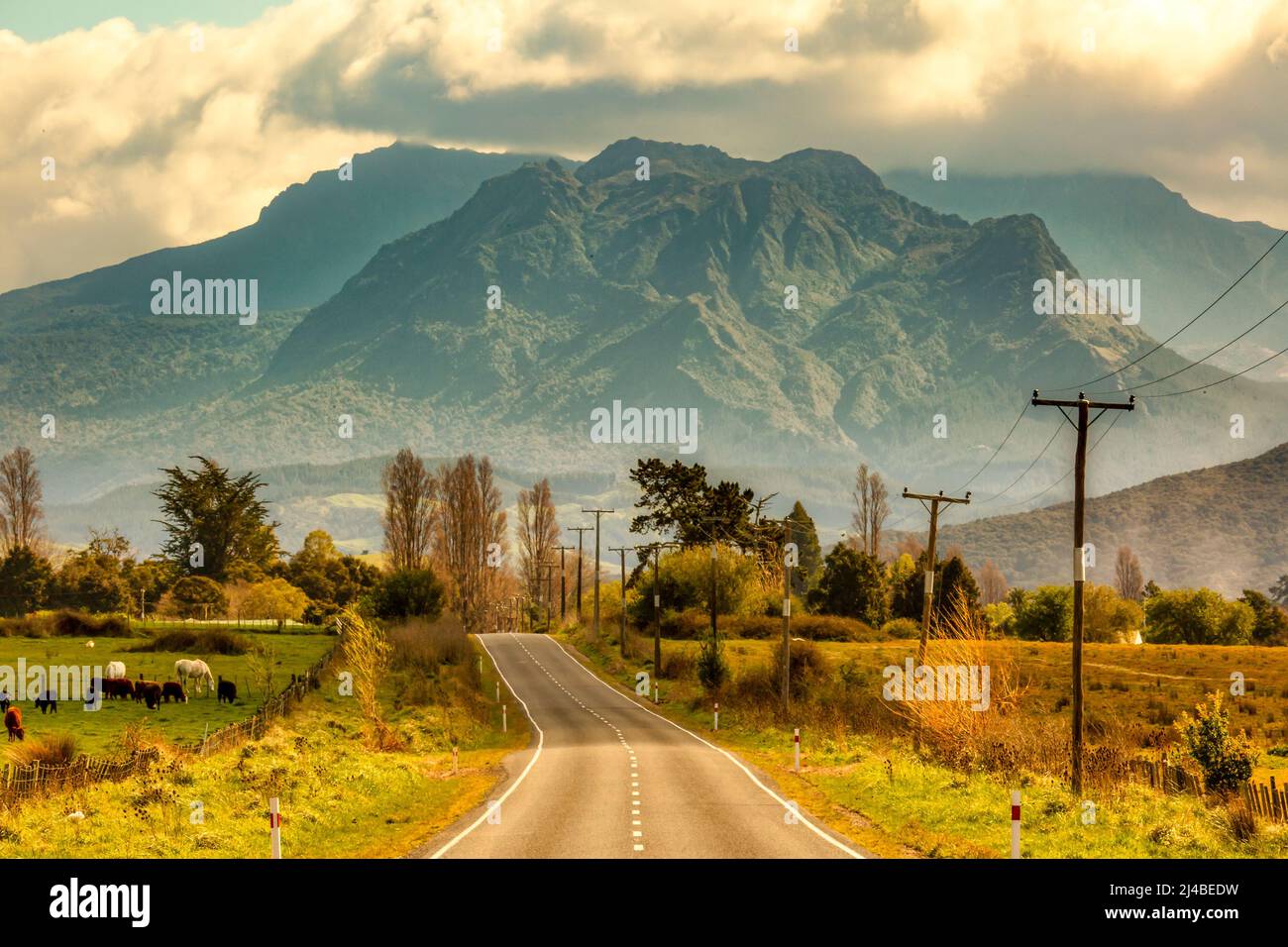The rugged mountainous terrain of the remote rural wilderness of the far north of New Zealand Stock Photo