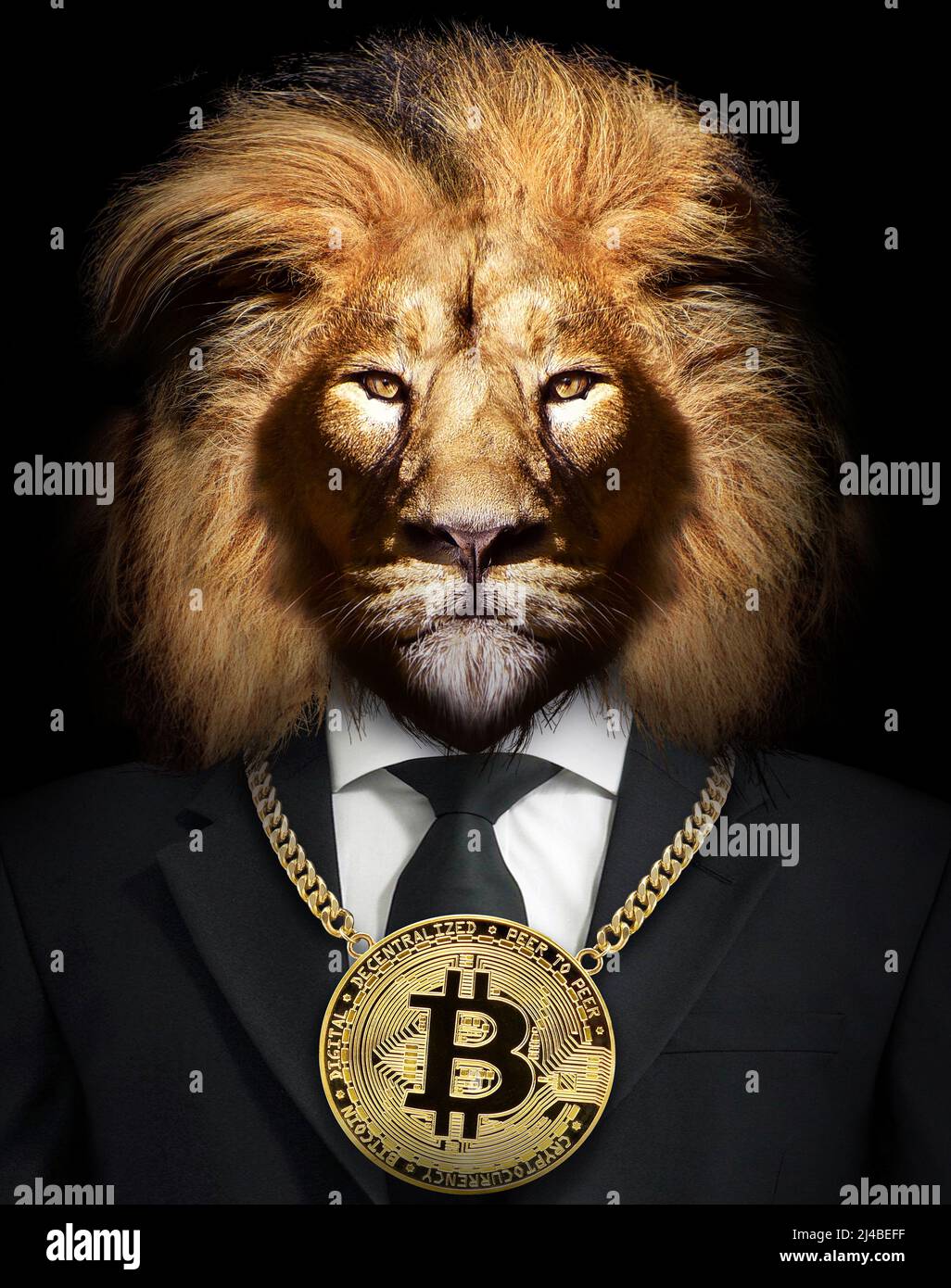 Lion with Golden Bitcoin around his neck, Motivation Business Stock Photo -  Alamy