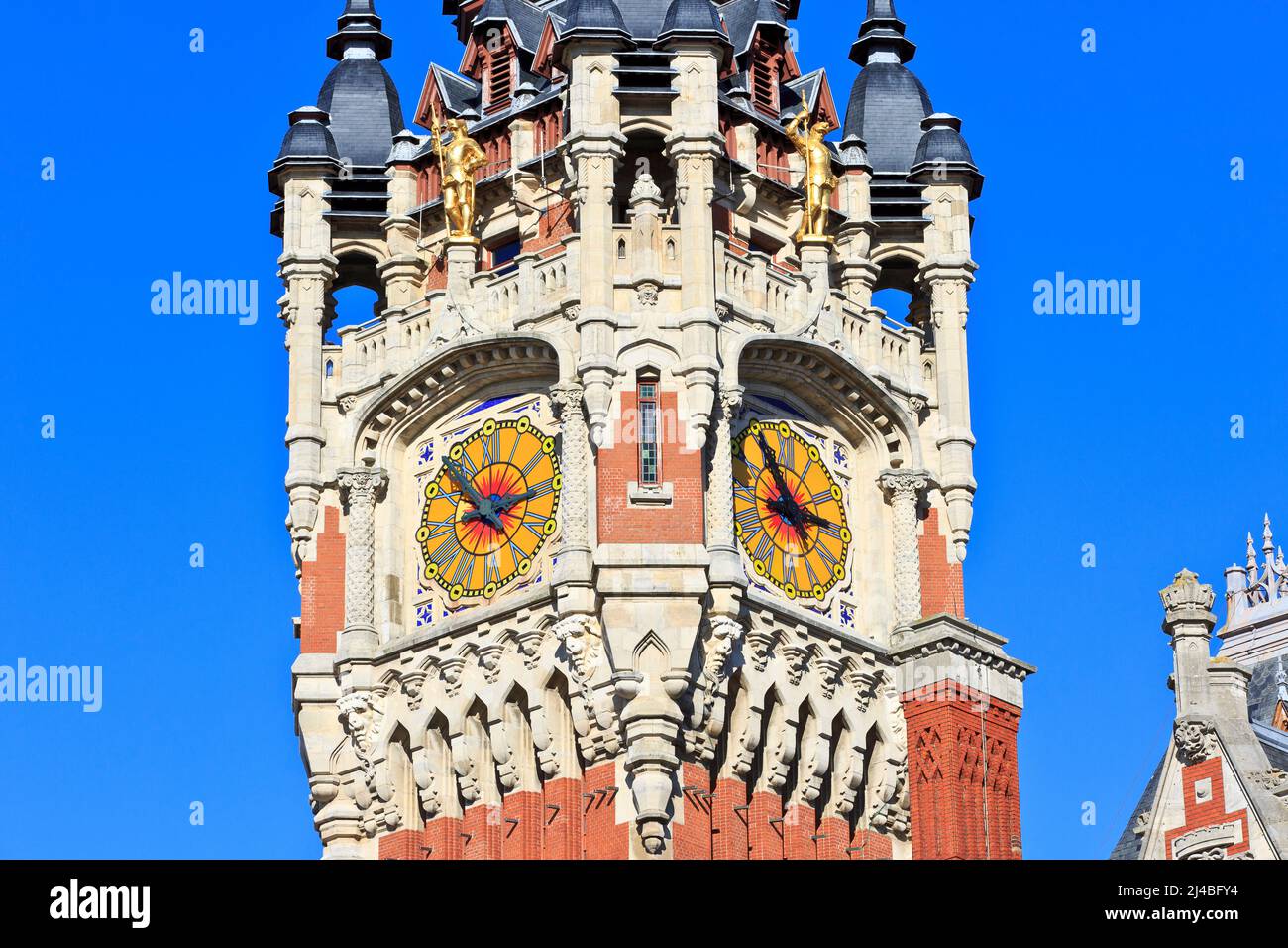 The bell tower of the city hall in Calais (PasdeCalais), France Stock