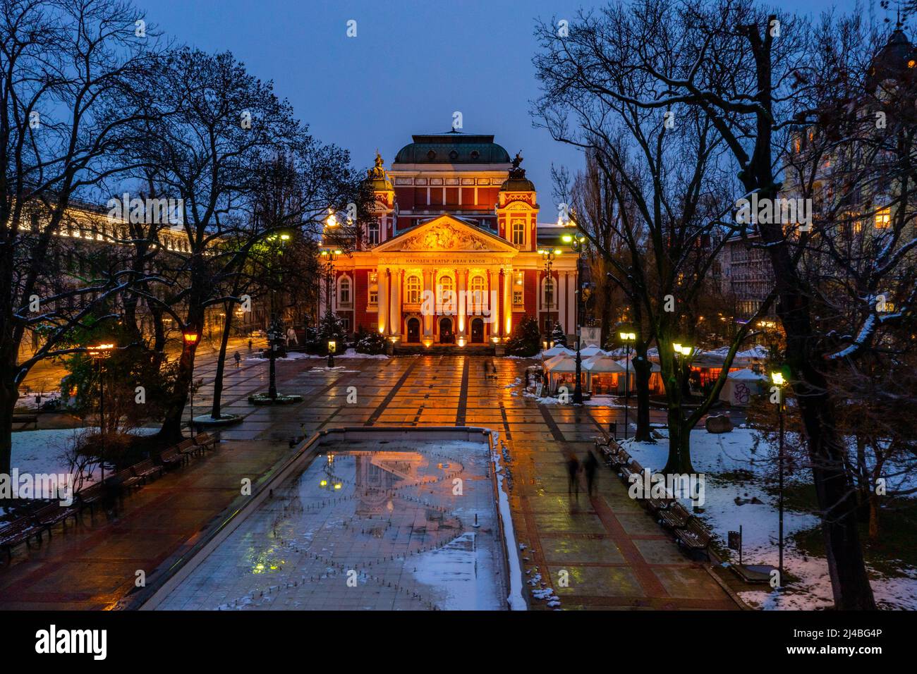 Sunset aerial view of Ivan Vazov Theatre in Sofia, Bulgaria Stock Photo ...