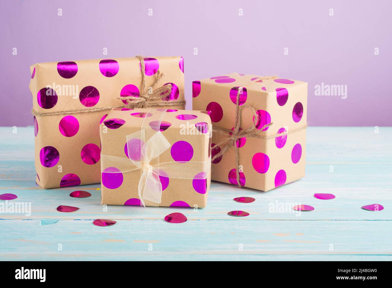 Gifts with confetti Stock Photo Alamy