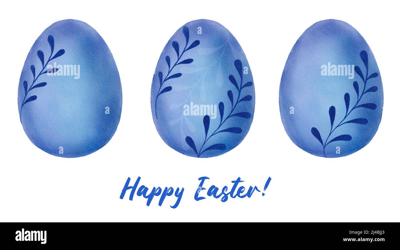 Set of blue watercolor Easter eggs isolated on white background Stock ...