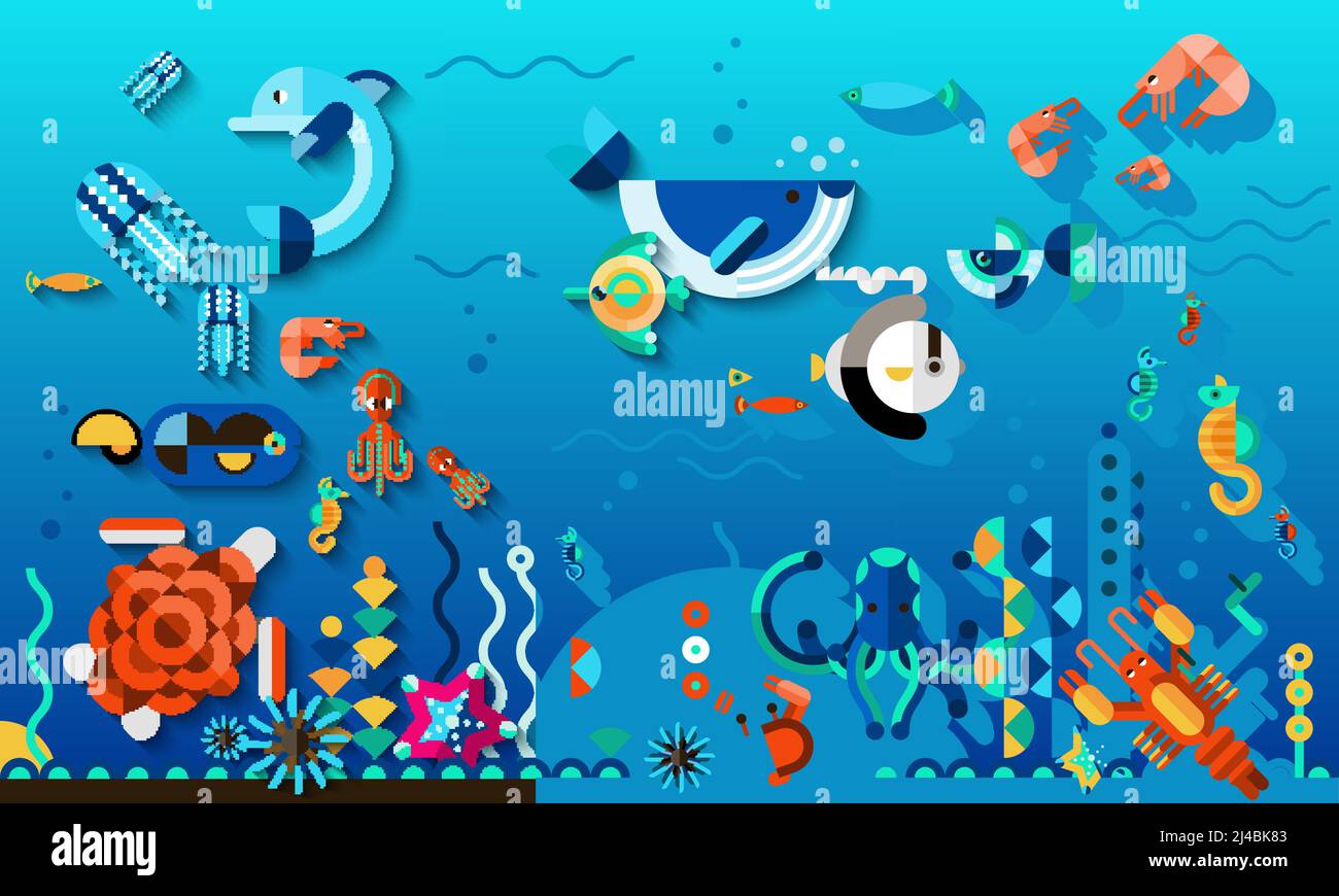 Tropic lagoon underwater world life concept with bright exotic sea fishes vector illustration Stock Vector