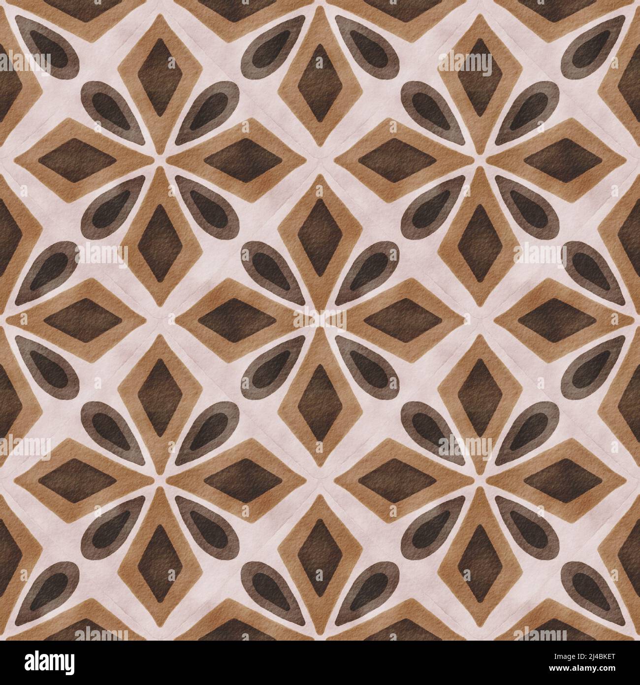 Seamless pattern with brown watercolor geometric ornament Stock Photo