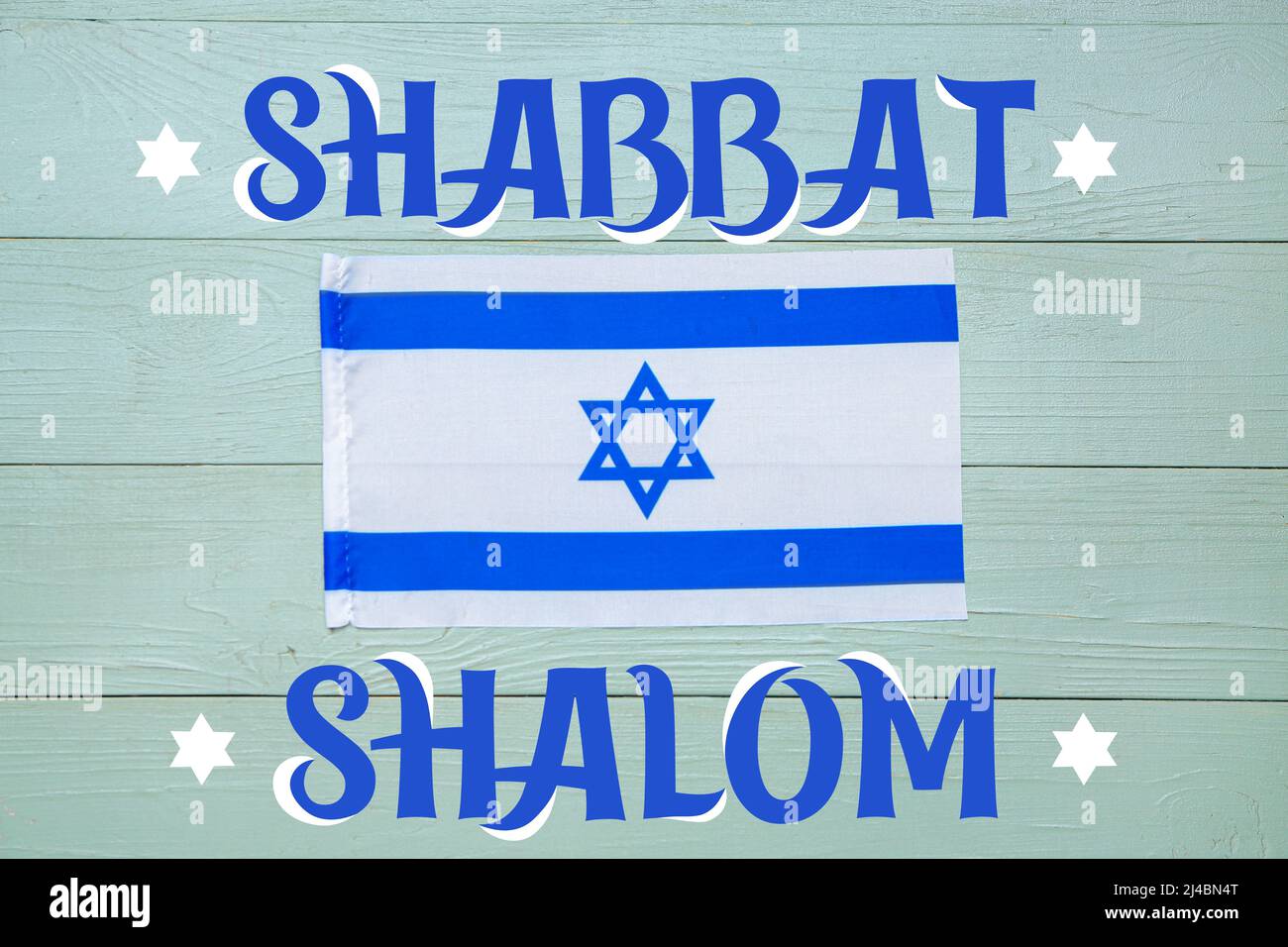 Flag of Israel and text SHABBAT SHALOM on wooden background Stock Photo -  Alamy