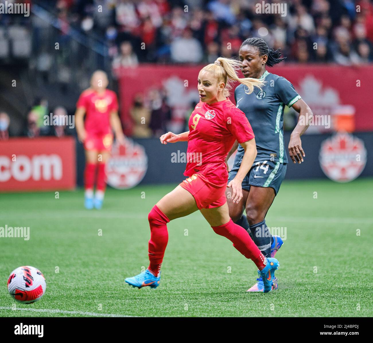 Vancouver, British Columbia, Canada. 8th April, 2022. Adriana Leon of Team Canada during the first Canada Soccer’s Women’s National Team Celebration T Stock Photo