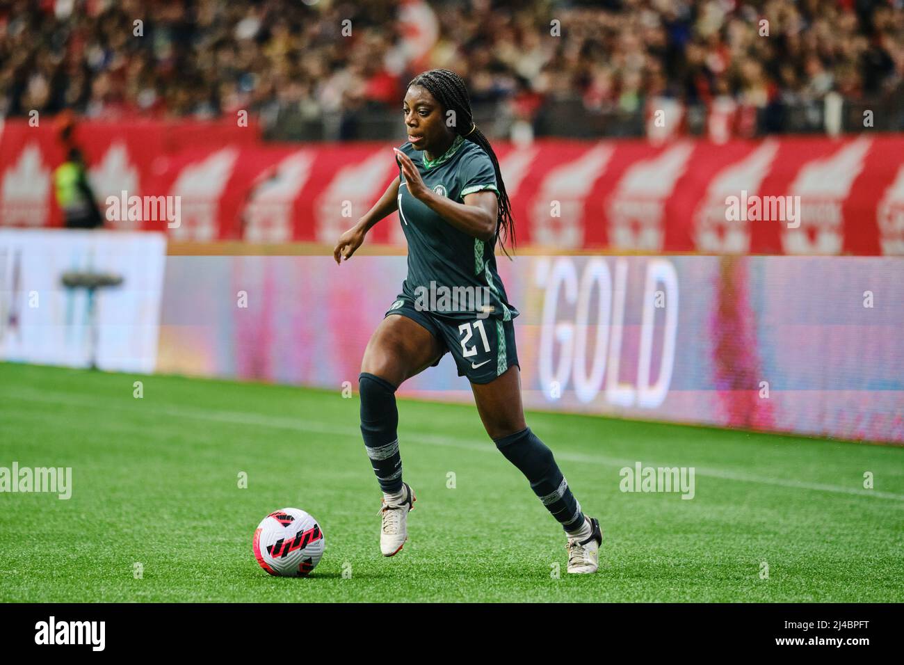 Vancouver, British Columbia, Canada. 8th April, 2022. Payne Nicole Oyeyemisi of Team Nigeria during the first Canada Soccer’s Women’s National Team Ce Stock Photo