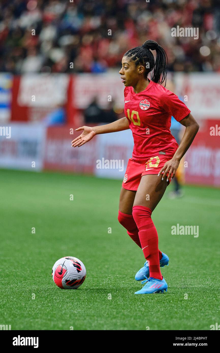 Vancouver, British Columbia, Canada. 8th April, 2022. Ashley Lawrence of Team Canada during the first Canada Soccer’s Women’s National Team Celebratio Stock Photo