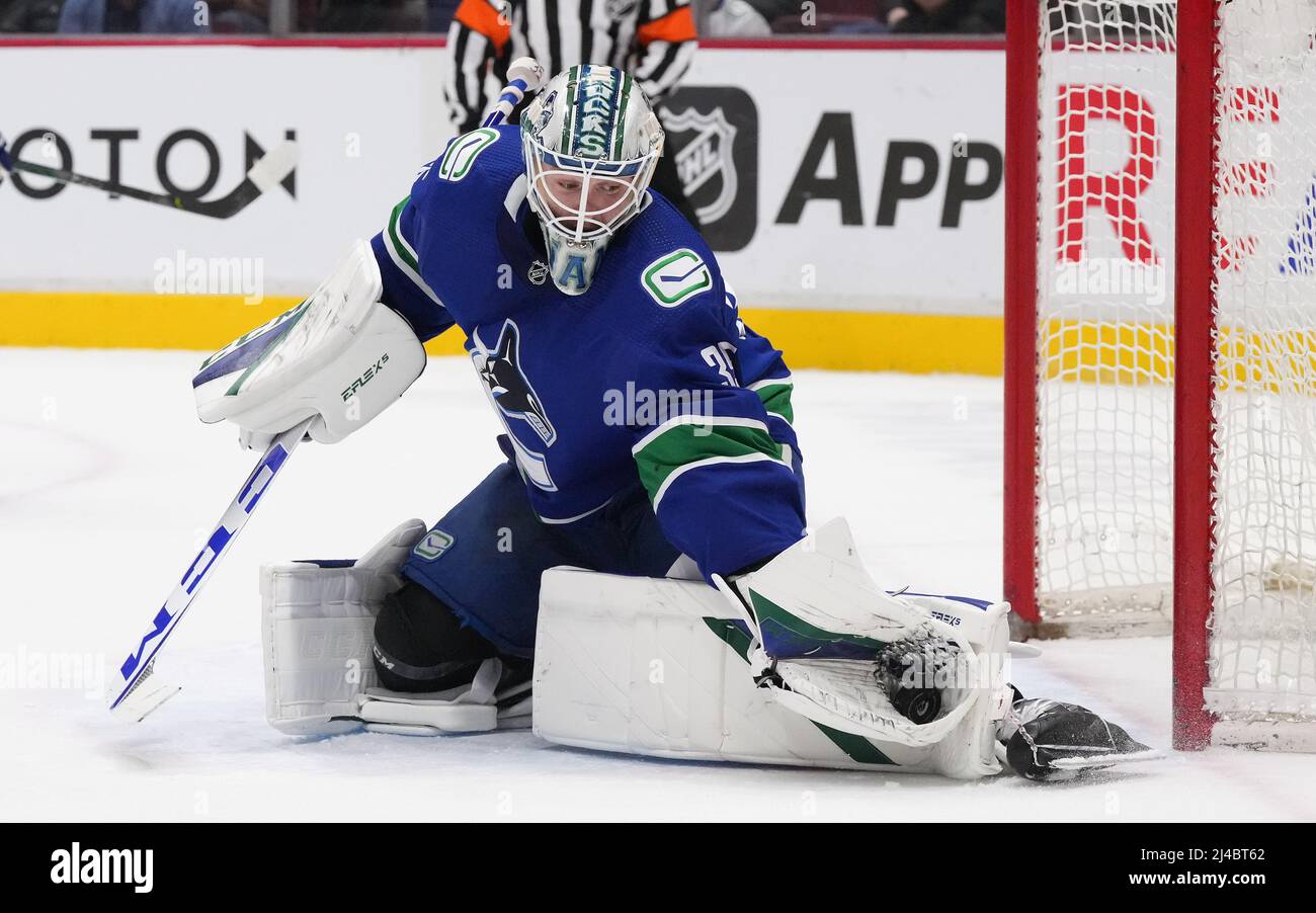 Thatcher Demko of the Vancouver Canucks makes a save against the