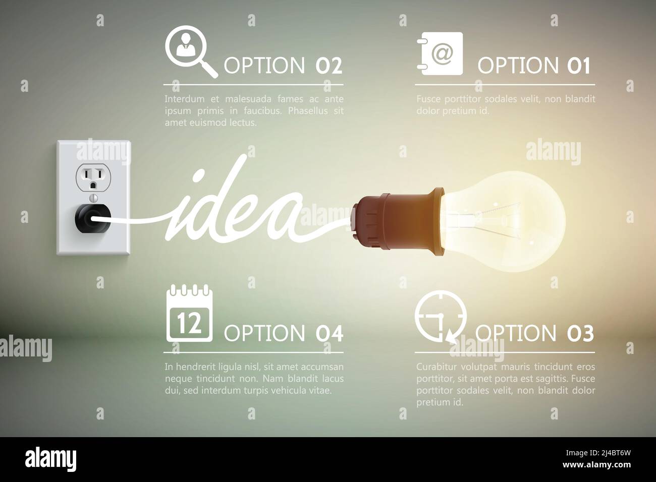 Conceptual background with incandescent lamp connected to power socket