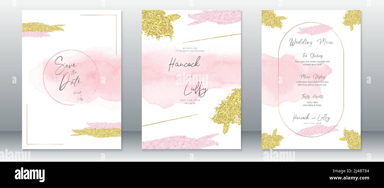 Wedding invitation card template elegant of pink watercolor background ...