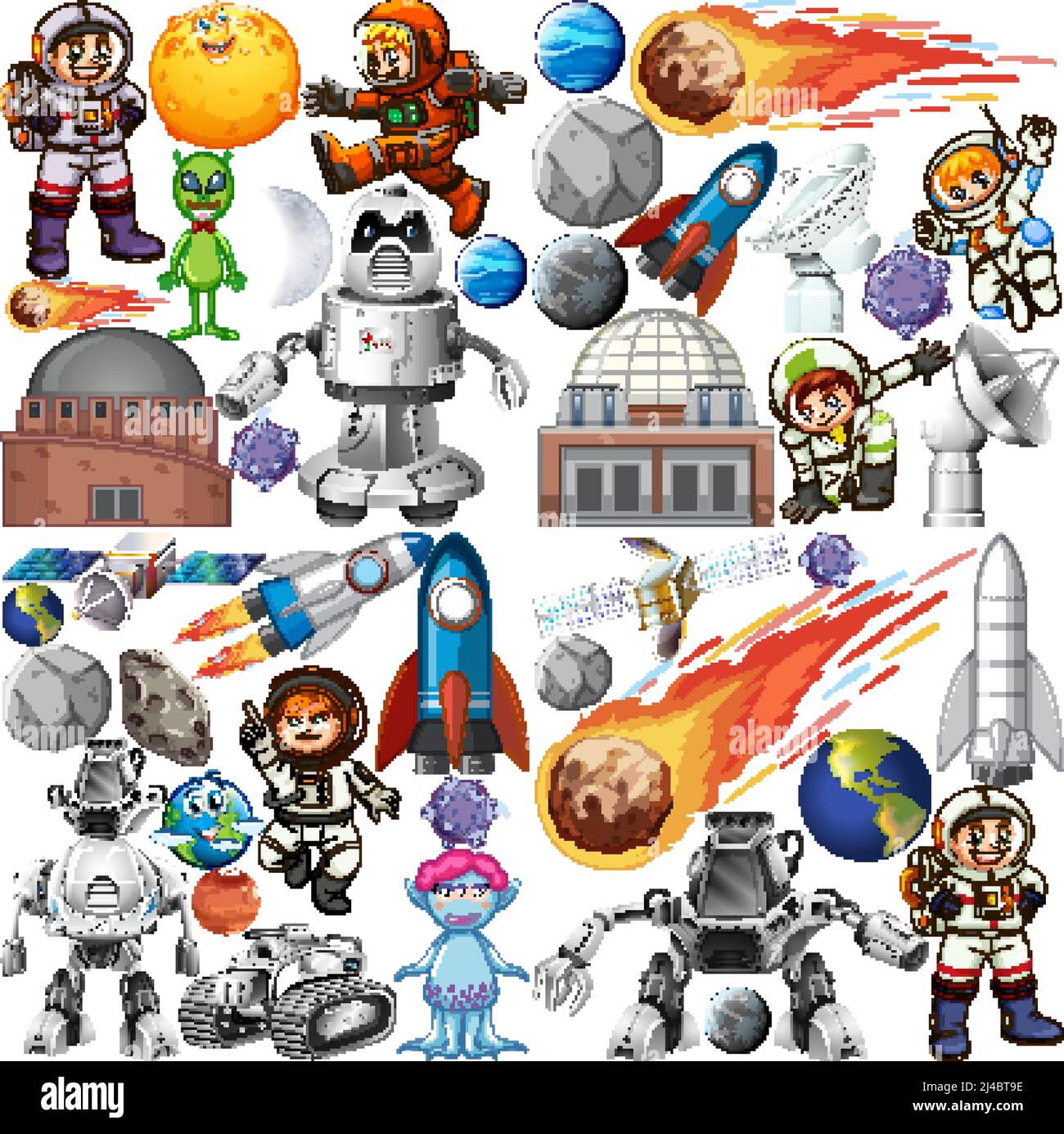 Set of space objects on white background illustration Stock Vector ...