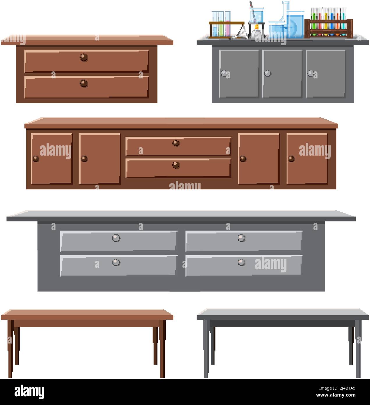 Set of different drawer and desks illustration Stock Vector