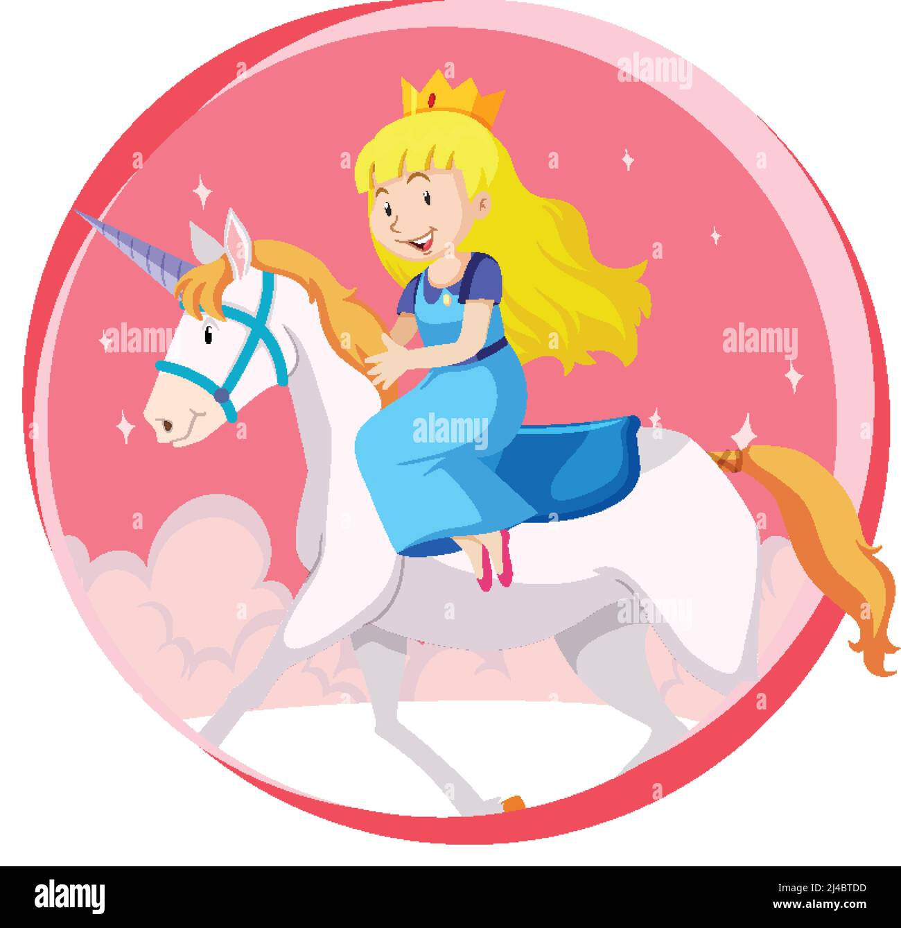 Fantasy princess character riding a unicorn on white background