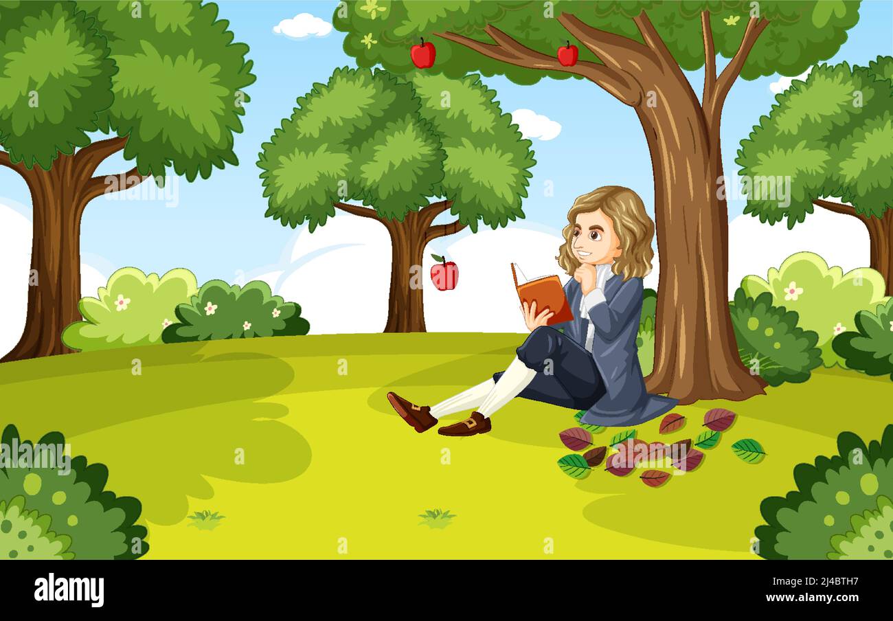 Isaac Newton Sitting Under Apple Tree Illustration St - vrogue.co