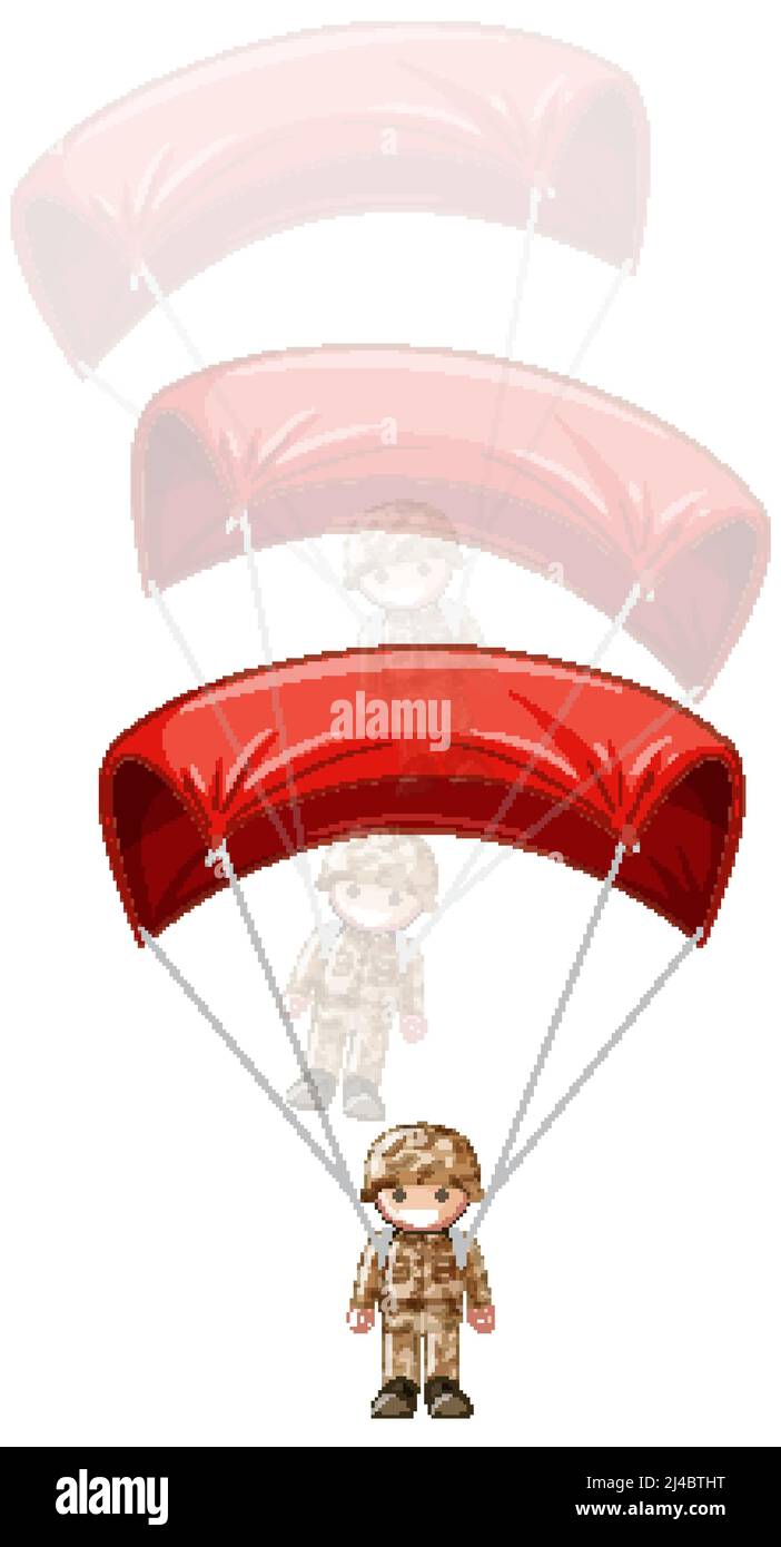 An army toy parachute on white background illustration Stock Vector