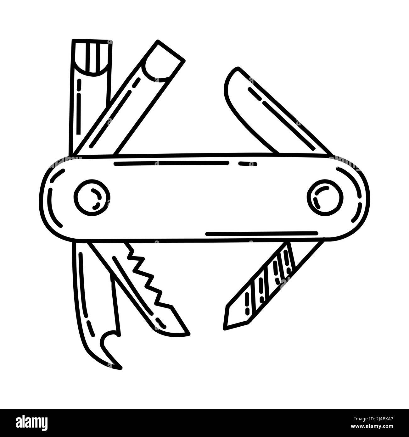 Multi Toolkit Part of Biker and Accessories Hand Drawn Icon Set Vector ...