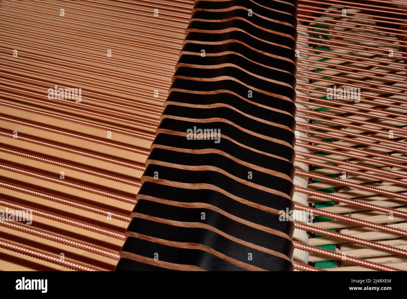 Grand piano closeup of piano strings and dampers Stock Photo