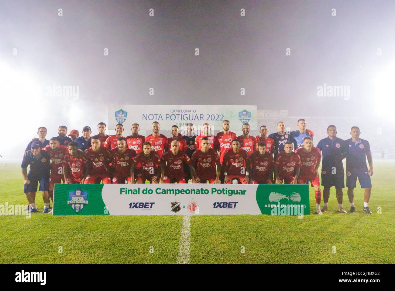 Natal, Brazil. 14th Apr, 2022. RN - Natal - 04/13/2022 - POTIGUAR 2022 FINAL, ABC X AMERICA - America-RN players pose for a photo before the match against ABC at Frasqueirao stadium for the Potiguar 2022 championship. Photo: Augusto Ratis/AGIF Credit: AGIF/Alamy Live News Stock Photo