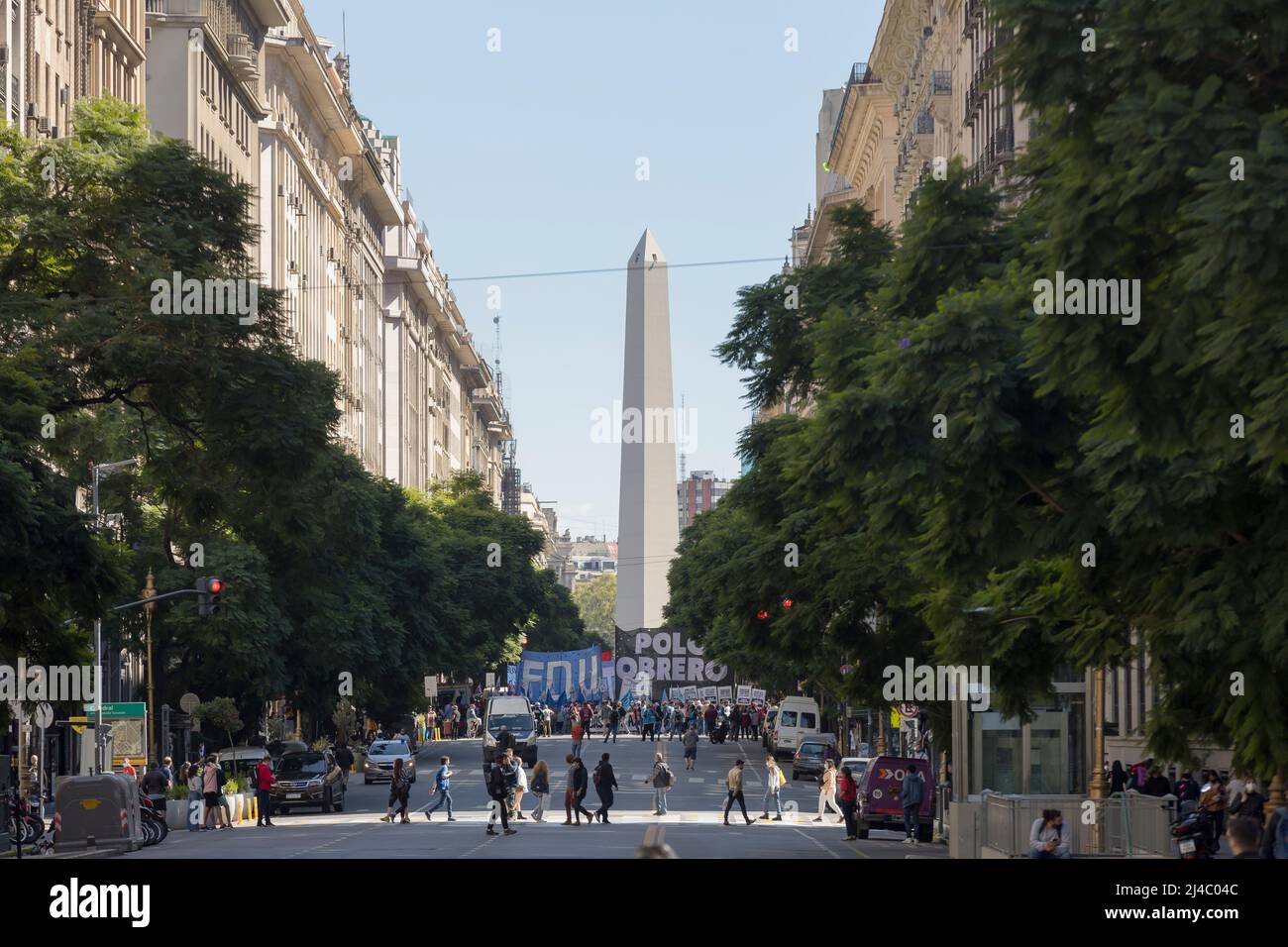 Buenos Aires, Argentina. 13th Apr, 2022. Social organizations marching towards Plaza de Mayo due to the lack of response to their social demands that they made in the last meeting with the Minister of Social Development of the Nation, Juan Zavaleta. (Photo by Esteban Osorio/Pacific Press) Credit: Pacific Press Media Production Corp./Alamy Live News Stock Photo